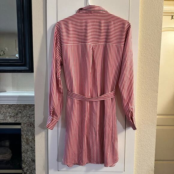 Reformation Jeans Tencel Modal Striped Red White Belted Shirt Mini Dress Medium - Picture 6 of 8